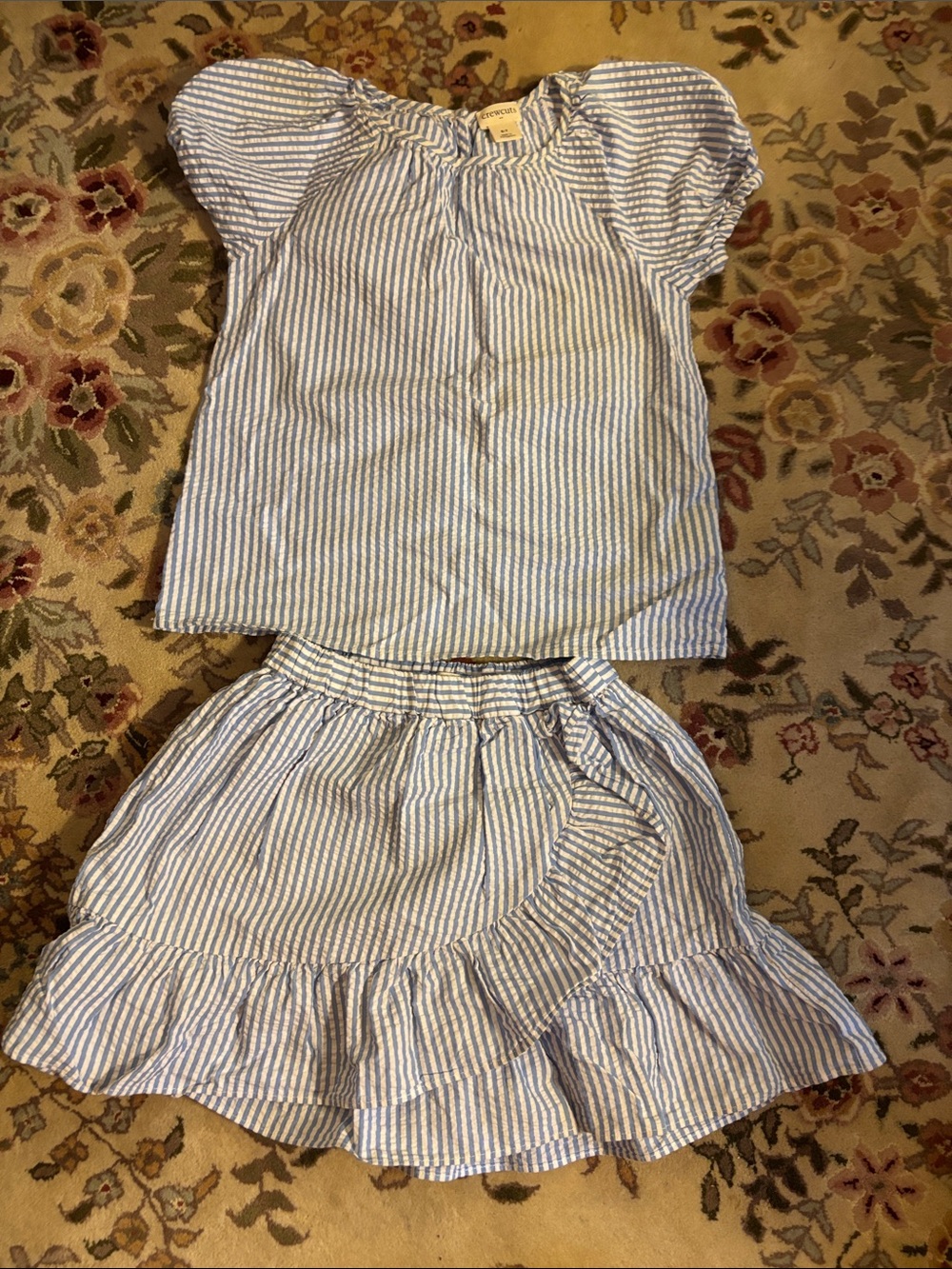 Crew cut Girls' Blue & White Striped Two-Piece Skirt Set